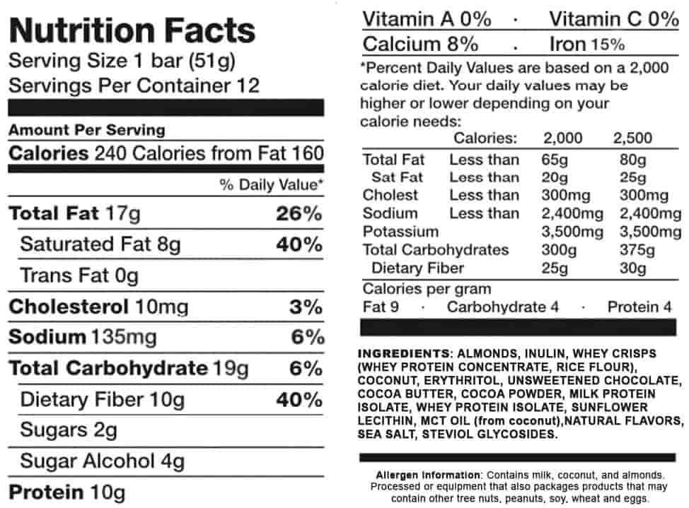 Keto Krisp High Protein Snack Bar Nutrition facts
